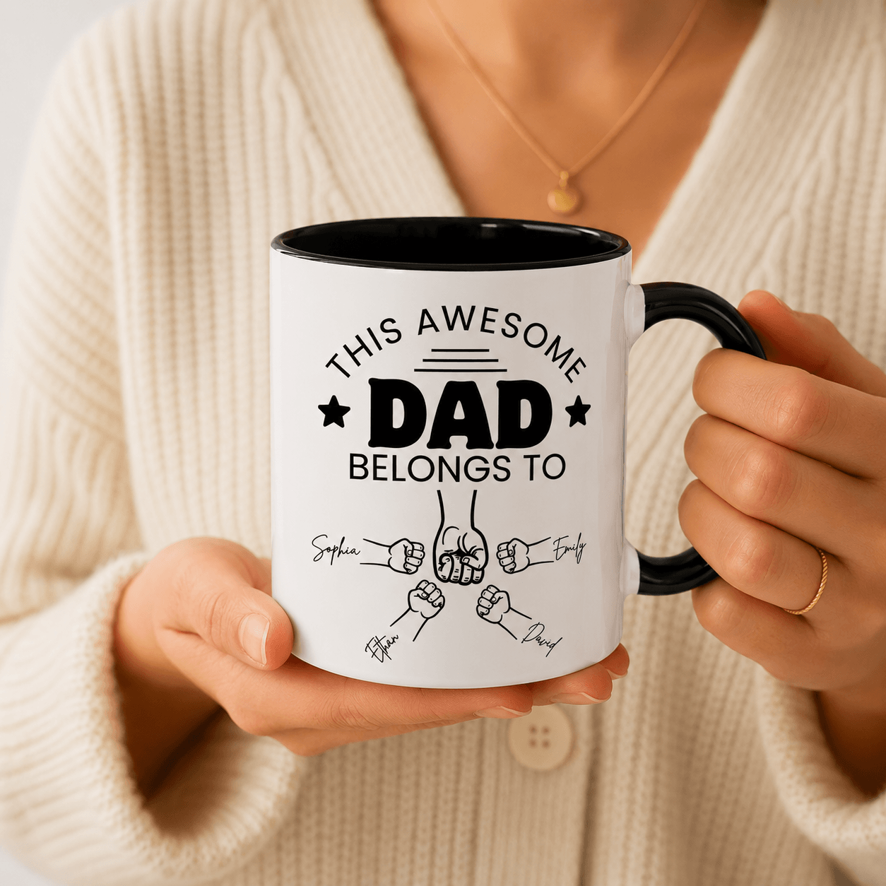 Personalized Dad Mug with Kids' Names – Fully Customizable Fist Bump Coffee Mug