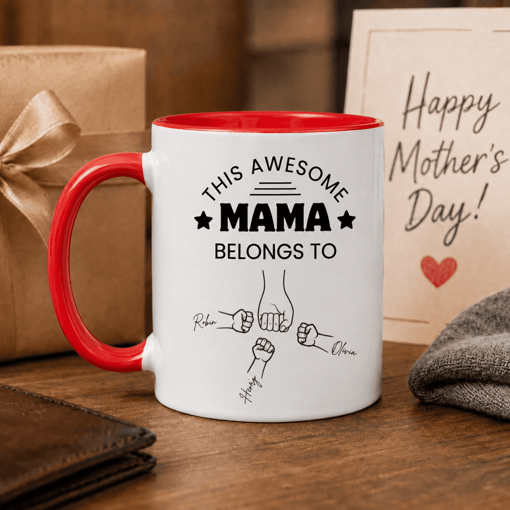 Personalized Mom Mug with Kids' Names – Fully Customizable Fist Bump Coffee Mug