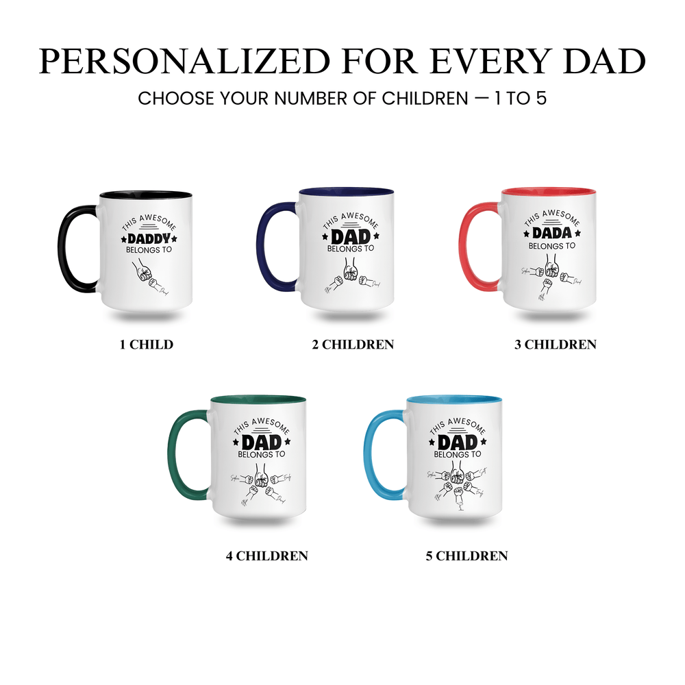 Personalized Dad Mug with Kids' Names – Fully Customizable Fist Bump Coffee Mug