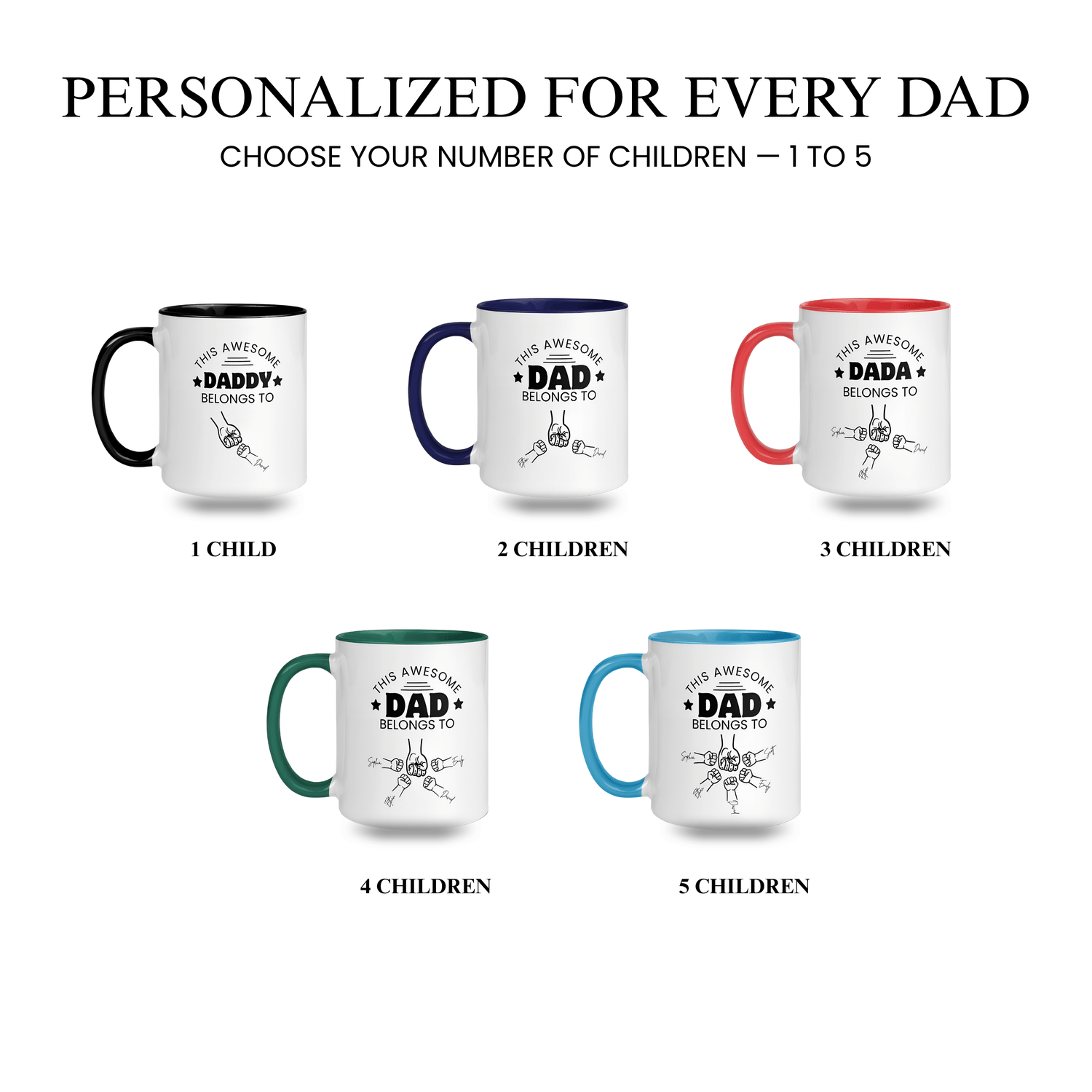 Personalized Dad Mug with Kids' Names – Fully Customizable Fist Bump Coffee Mug