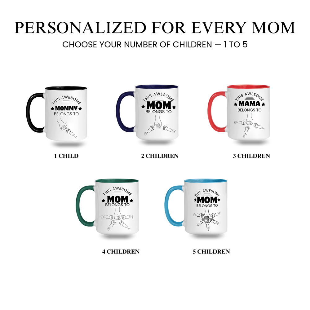 Personalized Mom Mug with Kids' Names – Fully Customizable Fist Bump Coffee Mug
