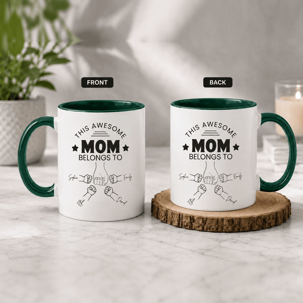 Personalized Mom Mug with Kids' Names – Fully Customizable Fist Bump Coffee Mug