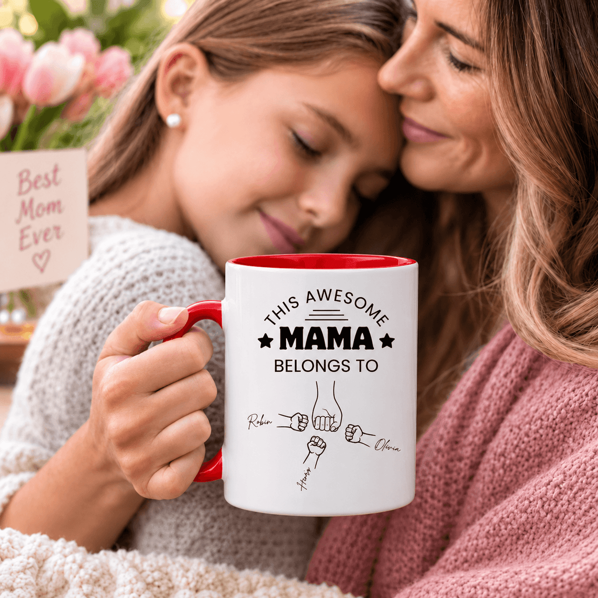 Personalized Mom Mug with Kids' Names – Fully Customizable Fist Bump Coffee Mug