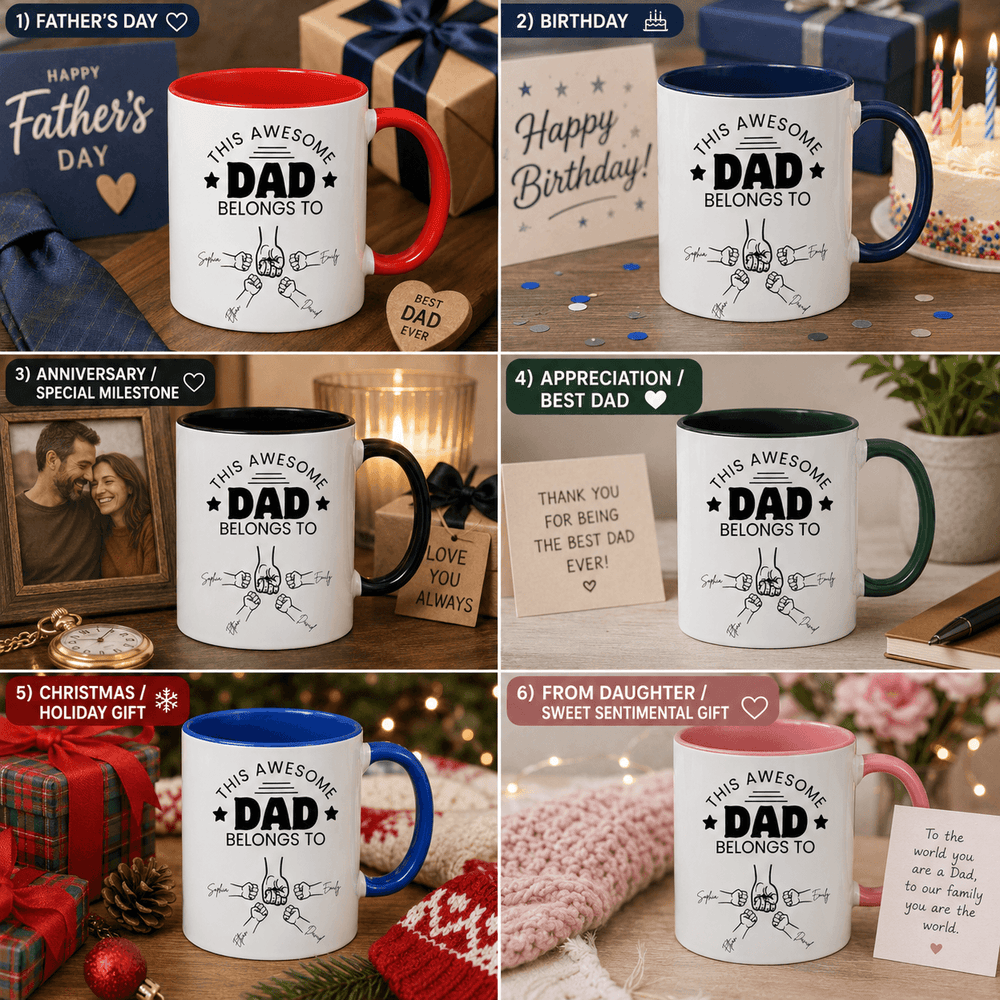 Personalized Dad Mug with Kids' Names – Fully Customizable Fist Bump Coffee Mug