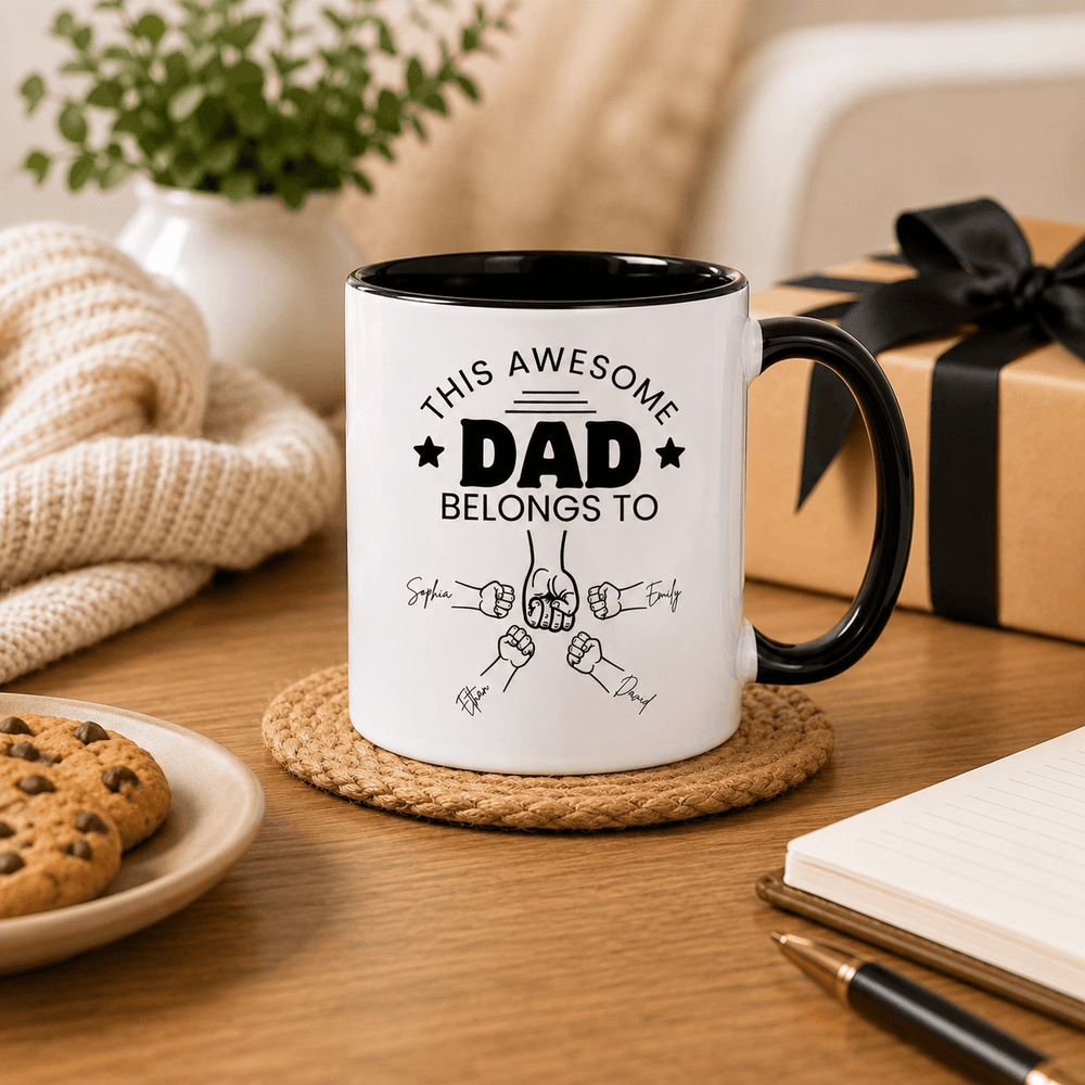 Personalized Dad Mug with Kids' Names – Fully Customizable Fist Bump Coffee Mug